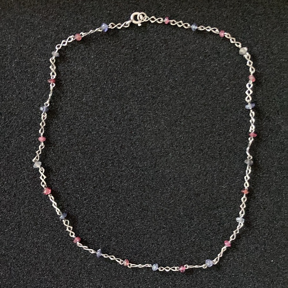 Vtg Sterling Silver 16” necklace with colored stones